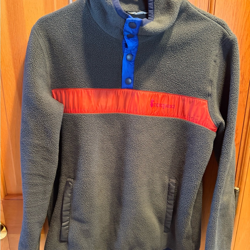 Cotopaxi Men Brown/Gray Fleece Jacket Orange Blue Accents Size Small Cottagecore